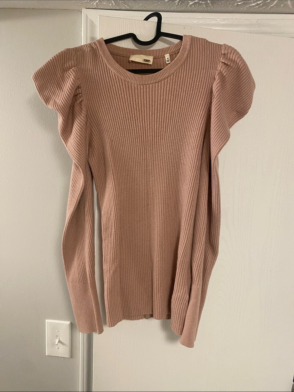7 For All Mankind Ribbed Scoop Neck Sweater in Blush Pink